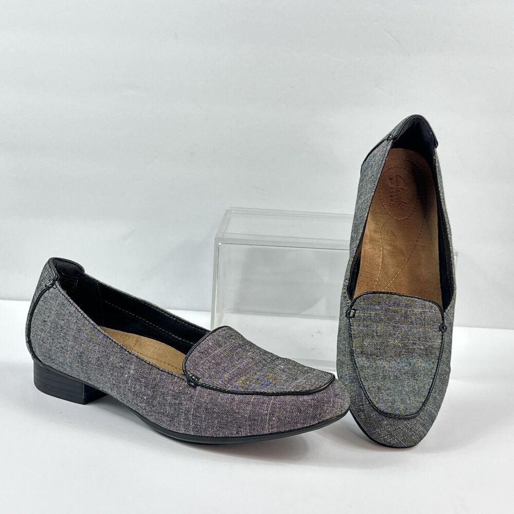 Clarks Artisan Keesha Luca Shoes Womens 8.5 Black Tweed Fabric Loafer Black Gray